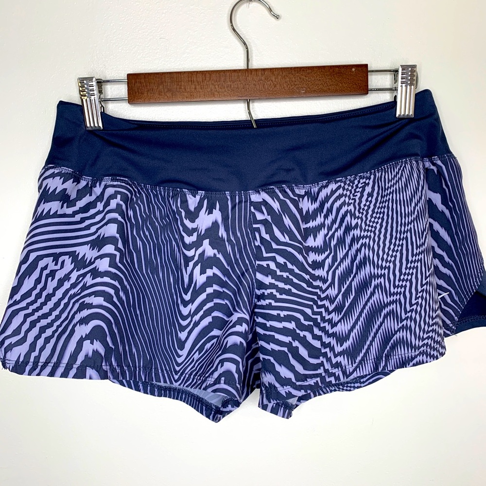 Nike Dri Fit Running Shorts Womens Sz Medium Gray Geometric Print